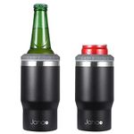 Jahao 4-in-1 Can Cooler/Tumbler, Pack of 2, Stainless Steel Double-Wall Vacuum Insulated Beer Cooler/Can Holders for 12oz Cans, Slim Cans and Beer Bottles, or as 14oz Travel Mugs (Black&Black)