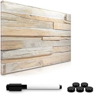 Navaris Tablero de Notas magnético - Tablero de recordatorios 40 x 60 CM Lavable - Diseño Stone Wall - Incluye lápiz imanes y Soporte