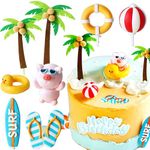 LaVenty Surf Birthday Cake Decoration Surfing Birthday Decoration Beach Surf Wave Cake Topper Surfboard Swimming Slippers Lifebuoy Cake Surf Birthday Party Supplies