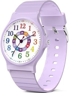 TENOCK Kids Analog Watch Boys Girls, 30M Waterproof, Sports Watch with Thin Dial & Soft Band, Easy to Read for Ages 5-15, Great Birthday Christmas Gifts for Kids (Purple-Colorful Dial)