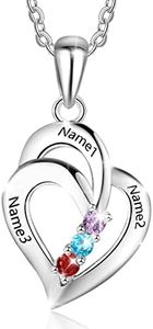 Lam Hub Fong Collar Mujer Plata Colgante Corazon Personalizado con 3 Nombres Colgante Madre Regalos para Mujer Colgante Dia de la Madre (Plata)…
