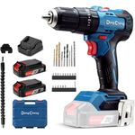 Dong Cheng 20V Brushless Heavy-Duty Impact Drill, 50N.m, 2x2.0Ah Battery, 13mm Keyless Metal Chuck, 27000 IPM, 20+1+1 Clutch, Cordless Hammer Drill for Drilling Brick Wall, Metal, Wood