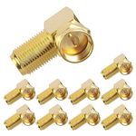 VCE 90 Degree Coaxial Cable Connector, Right Angle RG6 Connector for Home Wiring, Gold-Plated F Type Male to Female Coax Connector, Fits Tight Spaces, 10-Pack