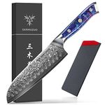 SANMUZUO Santoku Knife - 7 inch - Xuan Series - VG10 Damascus Steel Kitchen Knife - Resin Handle (Sapphire Blue)