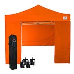 UNIQUECANOPY 10'x10' Pop Up Canopy Tent Commercial Instant Shelter, with 4 Removable Zippered Side Walls and Heavy Duty Roller Bag, 4 Sand Bags Orange