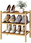 Small Shoe Rack, Bamboo Wood Shoe Rack for Entryway, Stackable | Foldable | Natural, 3-Tier Shoe Organizer for Hallway Closet, Free Standing Shoe Racks for Indoor & Outdoor