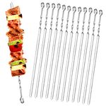 15 Inches BBQ Skewers, Homealexa 20 PCS Metal Kebab Skewers Stainless Steel Set, Reusable Flat Metal Skewers, with Bag, Metal Kebab Sticks BBQ Skewers for Outdoor BBQ, Family Party, Shish Kabob