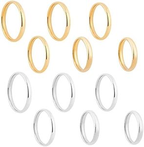 UNICRAFTALE 12pz 2 Colori 15/16/17/18/19/20mm Anelli A Fascia Piatta in Acciaio Inossidabile, Anelli da Dito in Metallo, Set di Anelli di Moda Tono Oro/Acciaio Inossidabile per Uomo e Donna