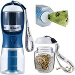 Cibaabo Dog Water Bottle with Food Container & Poop Bag Holder, 20 Oz Portable Pet Dispenser, Leak Proof Lock, Carbon Filter for Drinking, Feeding, Travel, Walking and Hiking (Dark Blue 10 Oz)