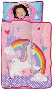 Funhouse Unicorn Kids Nap-Mat Set – Includes Pillow and Fleece Blanket – Great for Girls Napping During Daycare or Preschool - Fits Toddlers, Pink