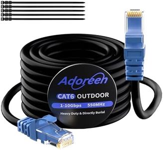 Adoreen Cat 6 Outdoor Ethernet Cable 30 Ft Black, High Speed Heavy Duty Long Internet Network Cable for POE Camera Cat 5 5e RJ45 LAN Patch Cable Cord, Sturdy Waterproof Direct Burial+15 Ties