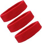 Kenz Laurenz Red Sweatbands Headbands - 3 Pack for Men Women Kids Elastic Headband Sports Sweat Bands Athletic Head Band for Workout Running Basketball Moisture Wicking Terry Cloth