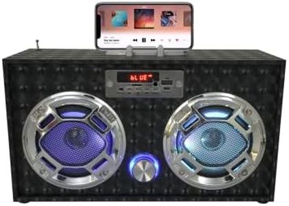 Wireless Express - Boombox Speaker with LED Lights – Retro Bluetooth Speaker w/Enhanced FM Radio - Perfect for Home and Outdoor (Black)