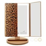 RoLeDo Makeup Mirror with Lights, 72 LED Vanity Mirror, 3 Color Lighting, Lighted Makeup Mirror, 3x/2X Magnification, Touch Control Portable Cosmetic Mirror Desk, Gifts for Women, Leopard Print