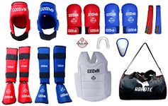 Kai Approved Karate Safety Kit - Pack of - Head Guard, Chest Guard, Shin Guard, Hand Gloves, Belts and Mouth Guard