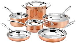 Cuisinart 10pc Tri-Ply Cooper Cookware Set: 1qt with Cover,2.5qt with Cover,4qr Saute with Cover and Helper Hander, 8" and 10" Skillets, 8 Quart Stock Pot, 10 Piece Set, Copper