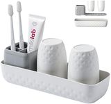 Vowupt Toothbrush Holder for Bathrooms, Toothbrush Organizer Countertop for Toothbrush Storage, Toothbrush and Toothpaste Holders Set with 3 Slots, Tooth Brushing Cup Caddy for Family-White