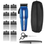 BaByliss PowerLight Pro Clipper, Cordless or Corded Hair Clippers for Men, 8 cutter guides 1-8, Rechargeable Grooming Set, Blue, 7498CU
