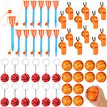 48 Packs Basketball Party Favor Basketball Hoop Pens Mini Basketball Stress Balls Basketball Novelty Pens Basketball Keychains Whistles School Carnival Reward Party Bag Valentines Gift Fillers