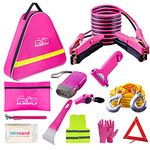 HLWDFLZ Car Roadside Emergency Kit - Pink Roadside Assistance Emergency Kit with Jumper Cables, Reflective Warning Triangle, Deer Whistles, Winter Car Safety Roadside Assist Kit for Teen Girl, Ladies