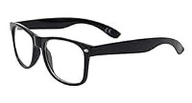 Clear Lens Geek Retro Unisex Glasses, Gloss Black Frame, Full UV Protection