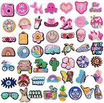 JXMADUK 30 50 Pack Flower Shoe Decorations Charms for Clog Accessories Pins for Girls Women Cute Preppy Hippie Horse Pink Peace Butterfly Cowgirl Shoe Charms Party Favors, Rubber, No Gemstone