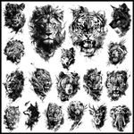 CHARLNET 18 Pcs Realistic Tiger Bear Lion Wolf Temporary Tattoos for Men Adults - Black Fake Animals Tattoo Stickers for Men Women Adult Body Art Arm Chest Shoulder