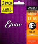 Elixir Strings 16547 Acoustic Phosphor Bronze Guitar Strings with NANOWEB Coating, 3 Pack, HD Light (.013-.053)