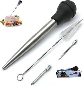 Turkey Baster Syringe, Cooking Baster with Cleaning Brush and Marinade Needles, Food-grade Safe Stainless Steel, Black