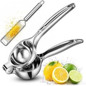 Lemon Squeezer & Zester Set, 2.8" Large Bowl Stainless Steel Citrus Juicer, Heavy Duty Handheld Lime Press with Seed Filter, Multi-Purpose Citrus Grater for Cocktails, Cooking & Cheese