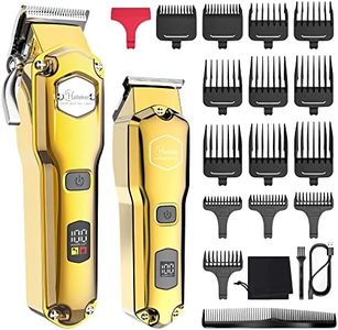 Hatteker Hair Clipper & Trimmer Set for Men IPX7 Waterproof Cordless Barber Clipper for Hair Cutting Kit with T-Blade Trimmer Beard Trimmer Kids Clipper Professional USB Rechargeable (Gold)