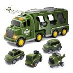 Kidology 5-in-1 Friction-Powered Military Army Truck Toy Set with Music – Montessori Educational Transport Carrier Vehicle Toy for Boys & Girls, Fun Birthday Gift for Kids Ages 3+