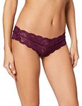 Iris & Lilly Women's Lace Cheeky Brazilian Knickers, Pack of 3, Dark Purple, 12