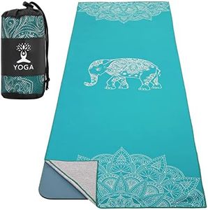 MoKo Manta de Yoga, [69,5x189cm] Toalla de Yoga Antideslizante de Poliéster y Nylon con Bolsillos de Esquina para Colchonetas de Yoga Caliente, Secado Rápido para Gimnasio Pilates Playa, Elefante Azul