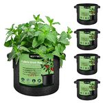 RONTEDA 5-Pack 5 Gallon Grow Bags - 5 Gal Fabric Pots Cloth Pots Heavy Duty Nonwoven Plant Bag with Handles for Vegetable Tomato Potato Fruit Flower Garden Planting (Black)