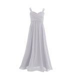 Freebily Girls Kids Empire Waist Summer Wedding Bridesmaid Chiffon Dress Junior Party Ball Prom Evening Dresses Grey 11-12 Years