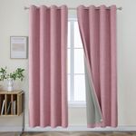 Joydeco Pink Curtains Blackout 84 Inches Long for Nursery Girls Bedroom, Pink Blackout Curtains 2 Panels Set for Bedroom, Linen Grommet Room Darkening Curtains for Living Room (52x84 inch,Pink)