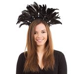 Bristol Novelty BA438 Black 1pc. King Carnival Headdress Feather for Fancy Dress, Womens, One Size