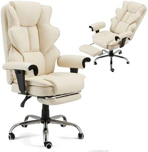 Heated Massage Office Chair with Footrest - 350lbs Heavy Duty Ergonomic Executive Chair, 6-Point Vibration & Lumbar Heat, 155° Reclining PU Leather Computer Desk Chair for Home Office (Beige)