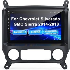 Car Stereo Radio for 2014-2018 Silverado & GMC Sierra,Android 12 2G +32G Wireless CarPlay Android Auto Silverado Radio Support Back-up Camera/Voice Contro/Map Navigation/FM Radio/SWC