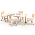 COSTWAY Kids Table and 4 Chairs Set, Height Adjustable Toddler Art Tables with Graffiti Desktop, 5-Piece Children Activity Furniture for Playroom, Daycare, School (Natural)