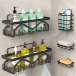 Coraje Adhesive Shower Caddy, 5-Pack Shower Shelves, Large Capacity Load Bearing 40 LBS Shower Organizer, No Drilling Shower Shelf, Rustproof Stainless Steel Bathroom Shower Storage, Black