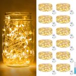 [12 Pack & 3 Modes] Fairy Lights Battery Powered 7FT 20LED Twinkle Lights Battery Mini Lights Small LED String Lights Waterproof Silver Wire for Indoor Mason Jar DIY Wedding Christmas Decor,Warm White