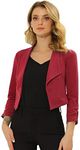 Allegra K Women's Work Office Cropped Blazer Notched Lapel Long Sleeve Open Front Short Jacket Deep Red Large