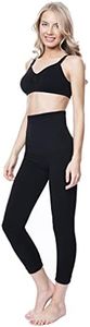 MOTHERS ESSENTIALS Postpartum High Waist Tummy Compression Control Slimming 3/4 Capri Leggings, Black, Medium