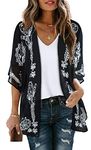 Women Summer Cardigan Kimono Beach Cover up Chiffon Loose Tops Jackets(Black Adeline, M)