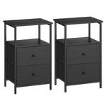 VASAGLE Bedside, Set of 2, Side End Tables with 2 Fabric Drawers, 61 cm Tall with Storage Shelf, for Living Room, Bedroom, Ash Black, Ink Black, Matte Black, 38 x 28 x 61 cm