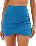 GRAPENT Women's High Waisted Bikini Swim Skirt Bottoms Ruched Ribbed Bathing Suit Skirts Tulip Tankini Swimsuit Swimwear Bottom Swedish Blue Size Small