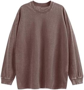 Tuislay Vintage Oversized T Shirts for Men Cotton Baggy Crewneck Streetwear Sweatshirt Acid Wash Long Sleeve Tee Shirts Top (Coffee,2XL,XX-Large)
