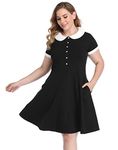 HDE Plus Size Peter Pan Collar Dress Fit and Flare Collared Casual Skater Dress, Black, 4X